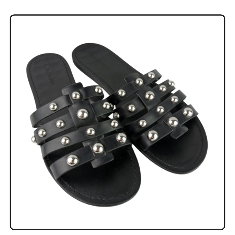 Marc Fisher Black Leather Studded Women's Slide Sandals Size 6